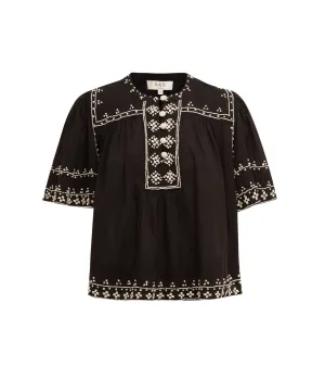 Millie Embroidery Short Sleeve Top in Black
