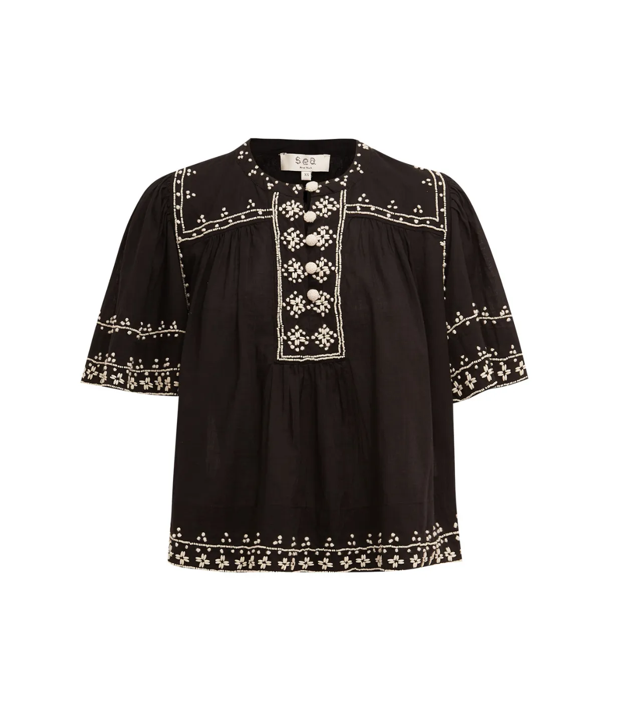 Millie Embroidery Short Sleeve Top in Black
