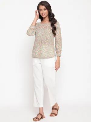 Mint Peach Cotton Printed Tunic Top