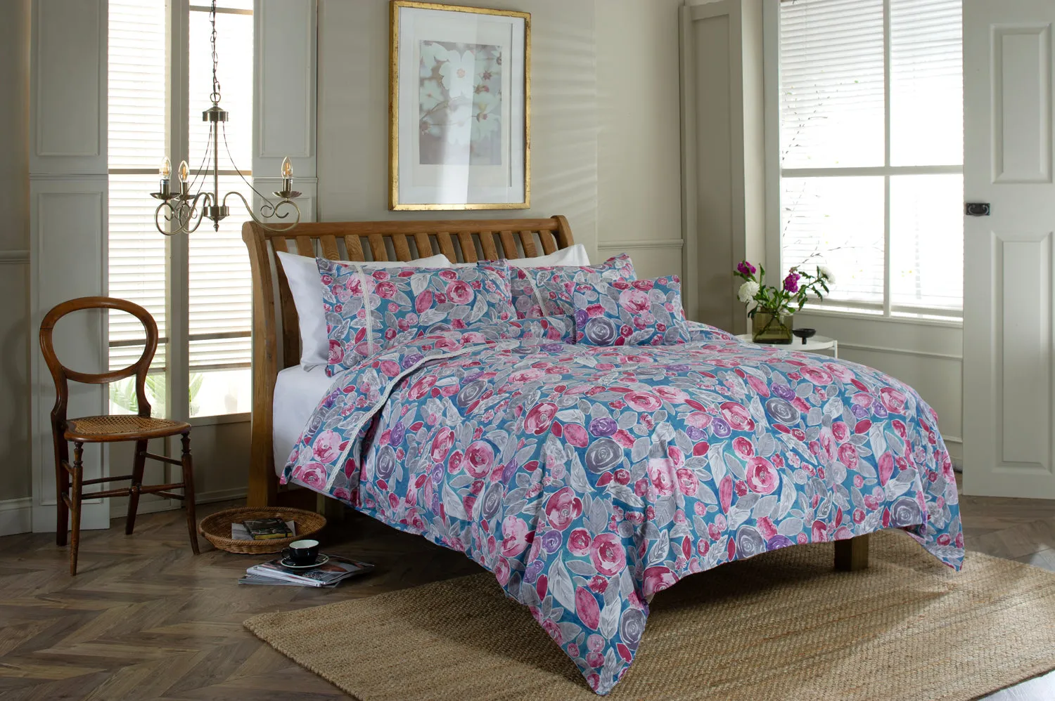 Misty Blue Printed Soft Cotton Duvet Set