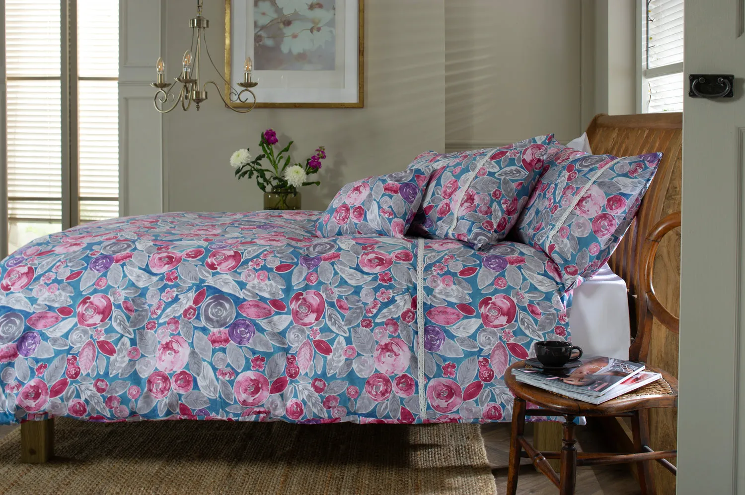 Misty Blue Printed Soft Cotton Duvet Set