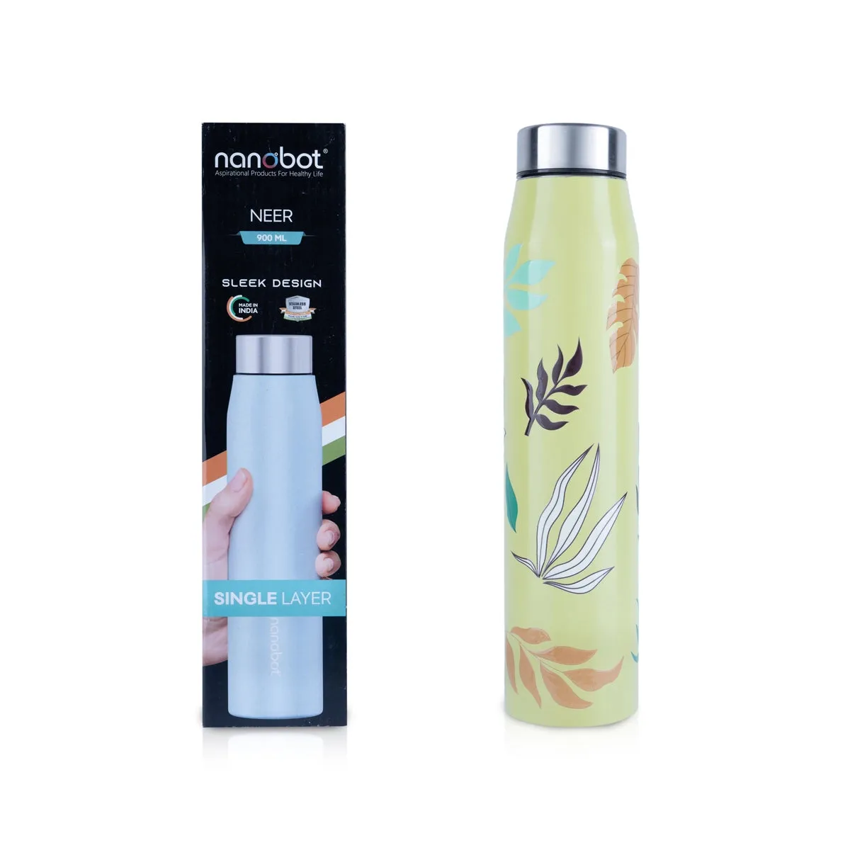 Nanobot Water Bottle - 900 ml | Neer Colour Water Bottle/ 11 x 2.5 Inches/ Sleek Design Water Container for Home
