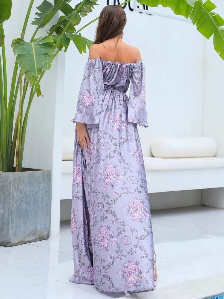 Off shoulder Sweet Print Long Dress