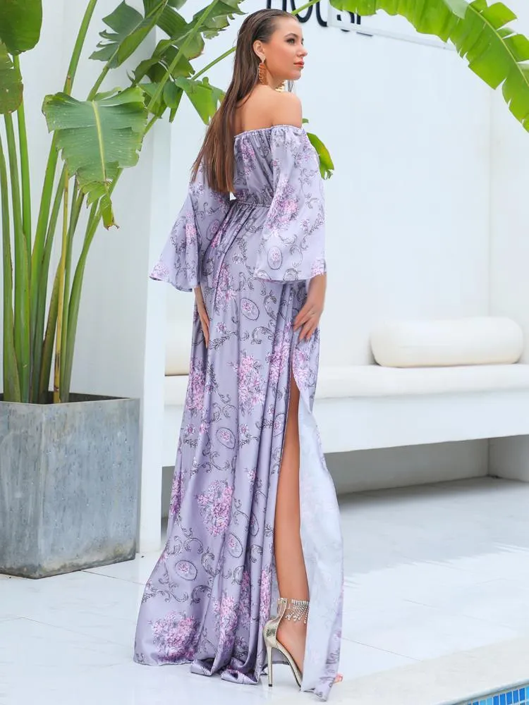 Off shoulder Sweet Print Long Dress