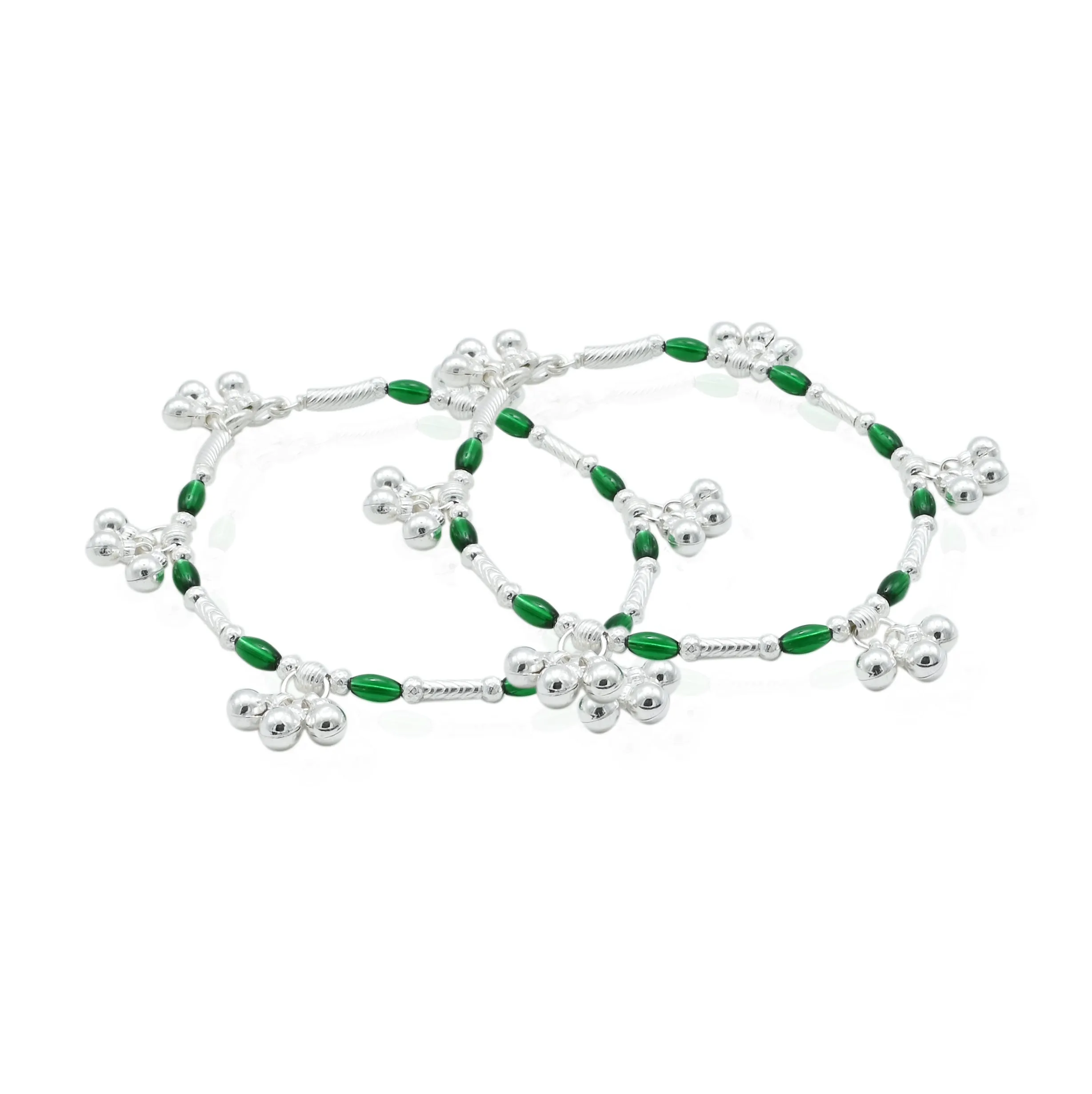 Silver Green Gem Kada Payal