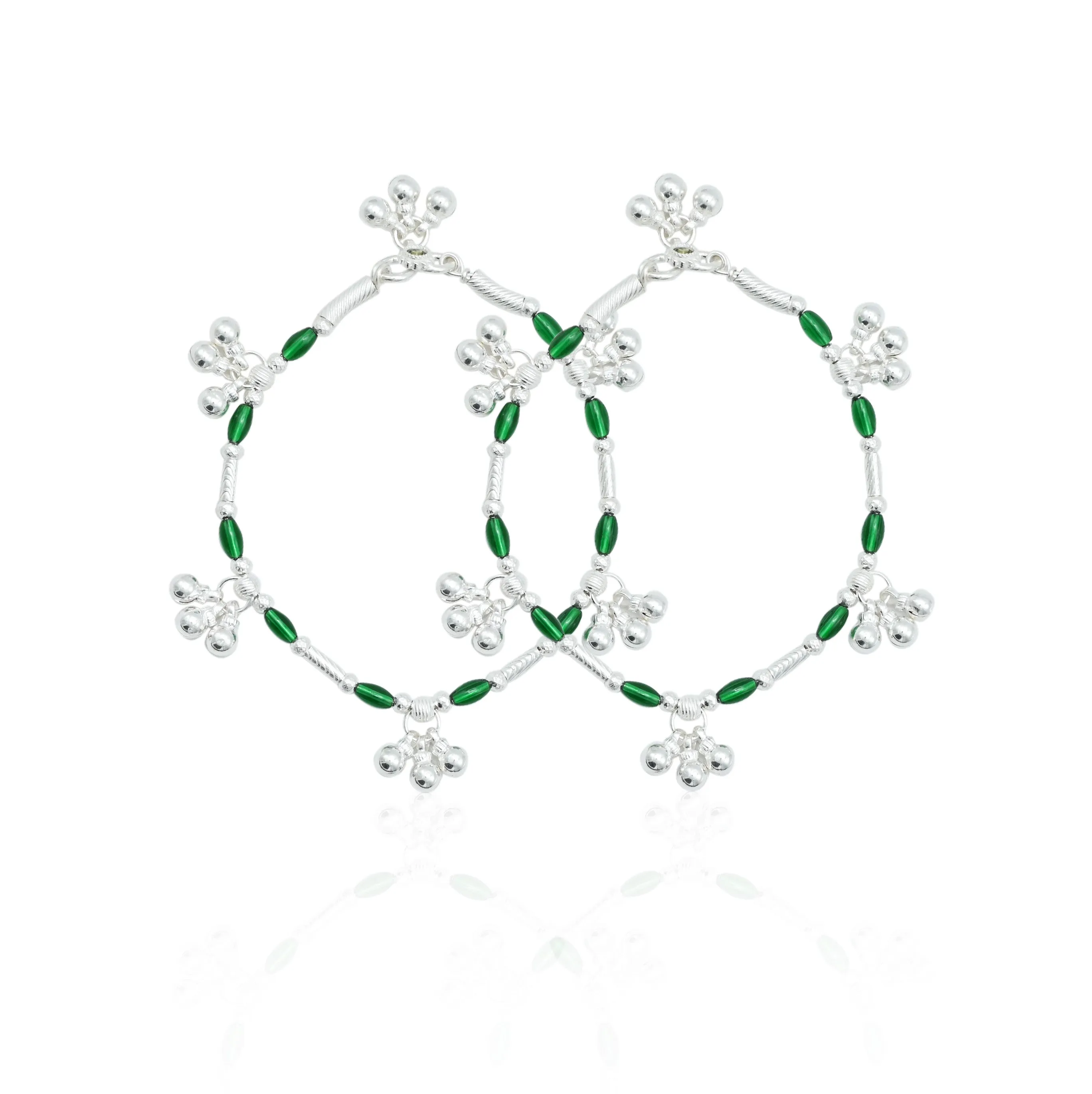 Silver Green Gem Kada Payal