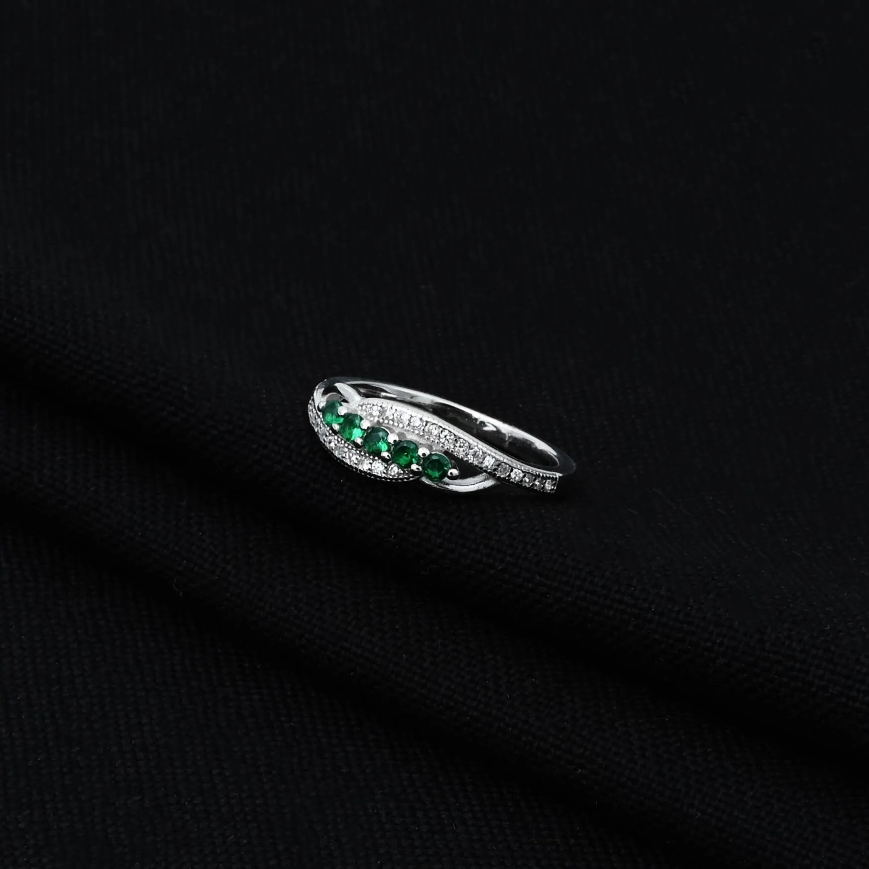 Sterling Silver "Altered Finesse" Green Gems Ring for Girls
