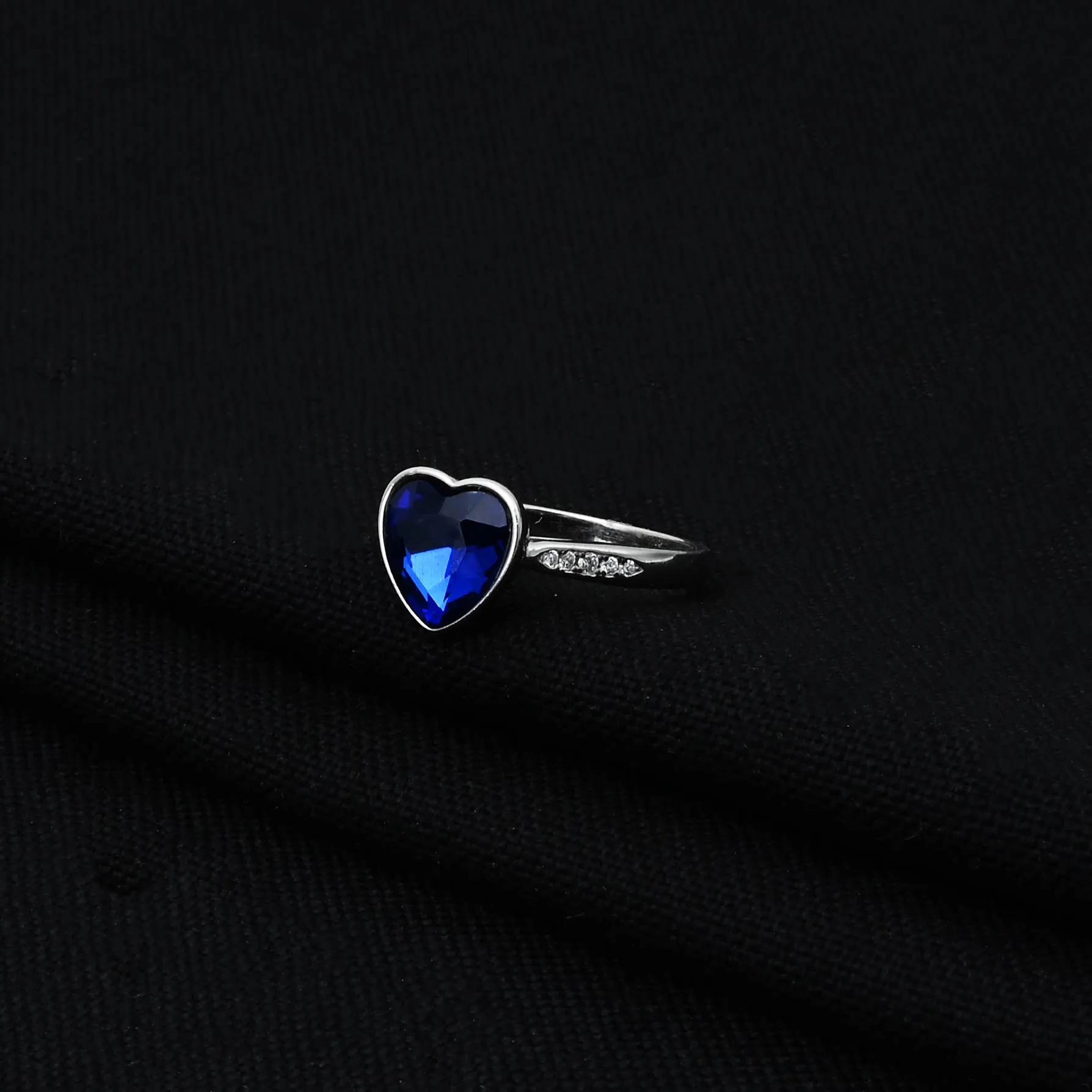 Sterling Silver "Winter Love" Heart-Cut Blue Stone Ring for Her