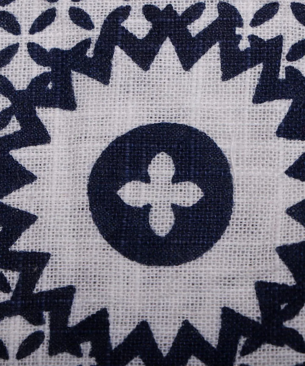 White Colour Traditional Print Cotton Slub Fabric