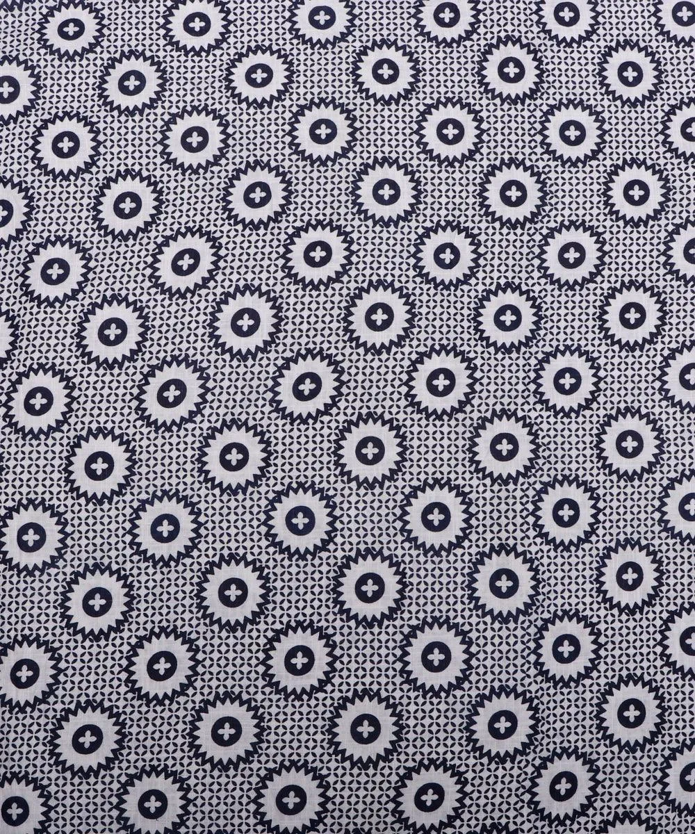 White Colour Traditional Print Cotton Slub Fabric