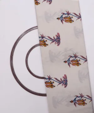 White Mustard and Blue Flower Print Cotton Slub Fabric