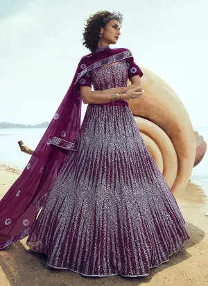 Wine Sequence Embroidered Lehenga Choli