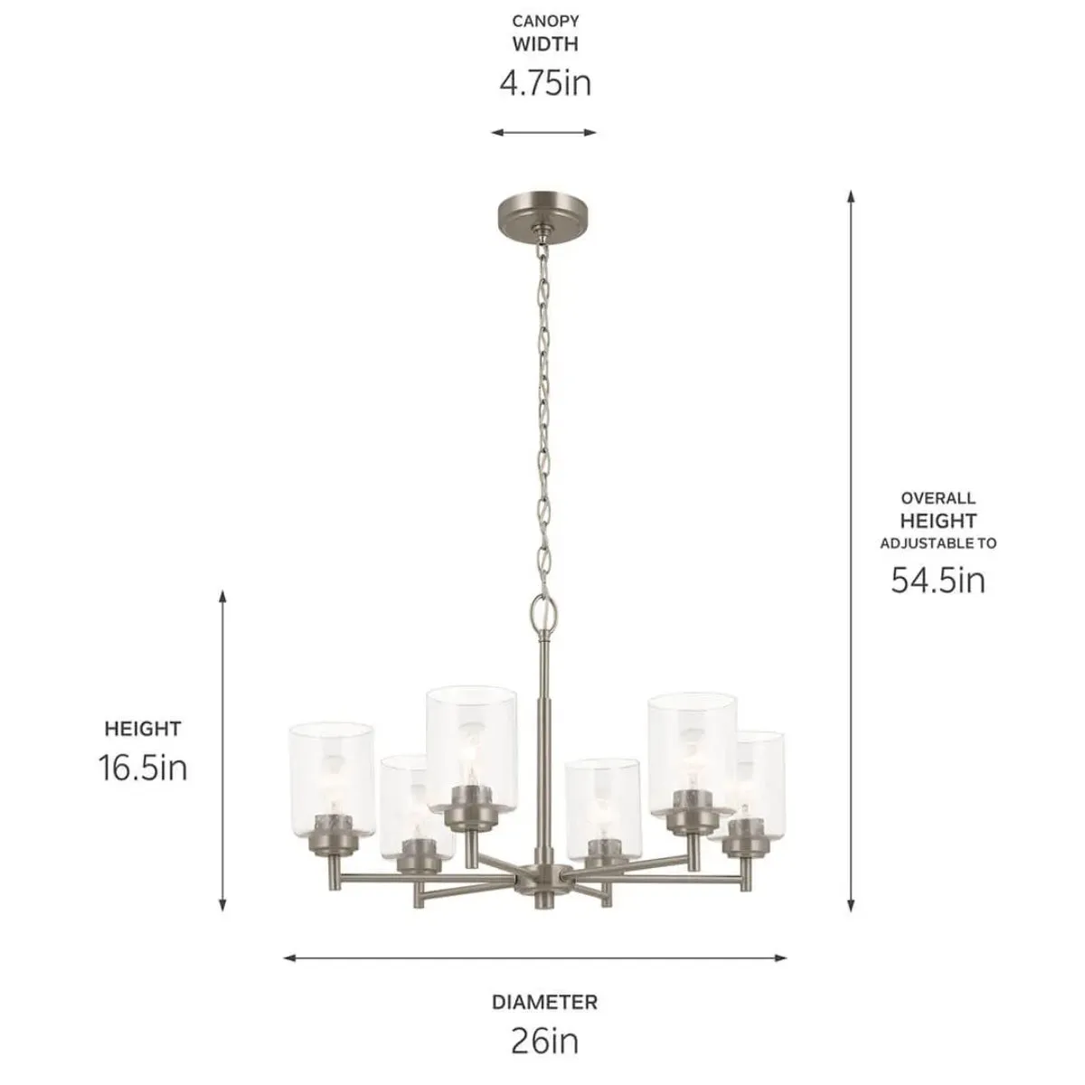 Winslow 26" 6-Light Chandelier, Brushed Nickel Finish