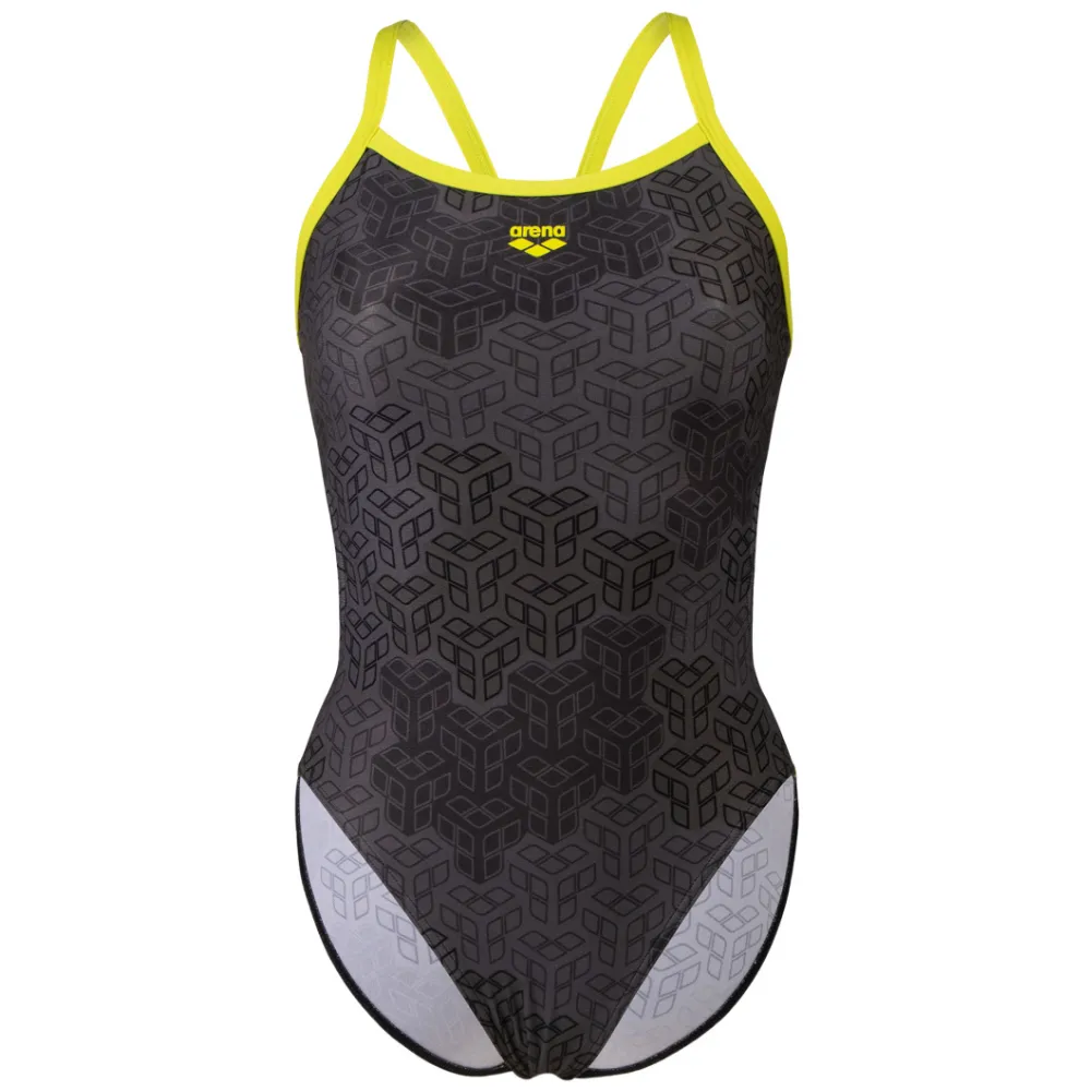 WOMEN'S ARENA SWIMSUIT CAMO KIKKO CHALLENGE BACK - SOFT GREEN/BLACK MULTI