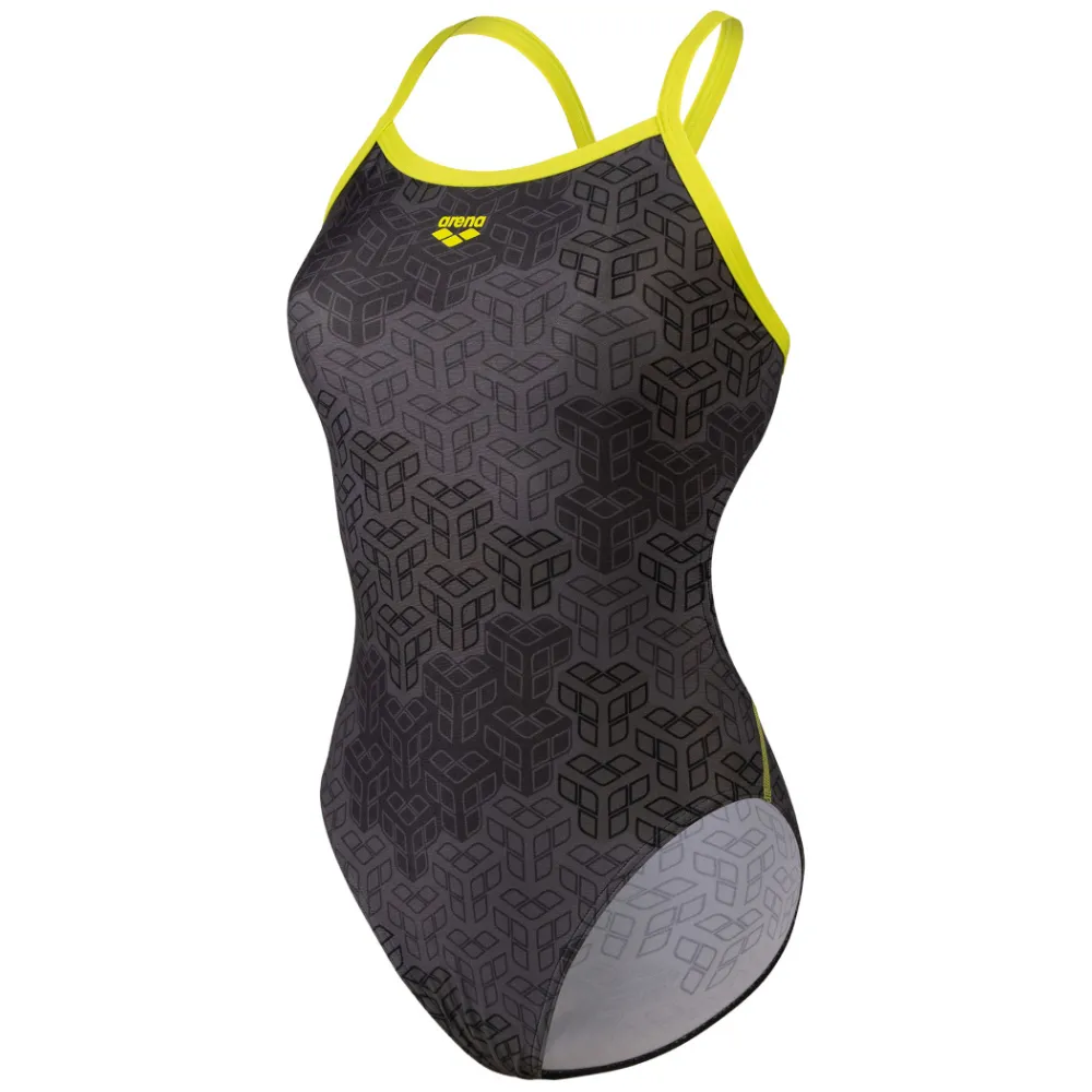 WOMEN'S ARENA SWIMSUIT CAMO KIKKO CHALLENGE BACK - SOFT GREEN/BLACK MULTI