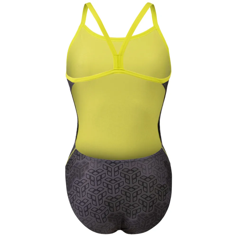 WOMEN'S ARENA SWIMSUIT CAMO KIKKO CHALLENGE BACK - SOFT GREEN/BLACK MULTI