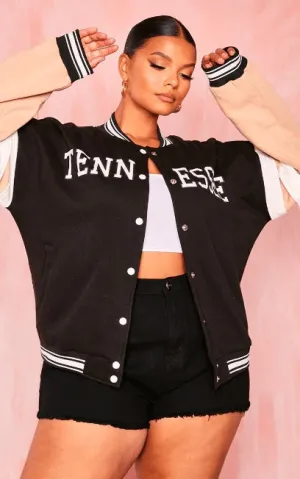 Women's Black Varsity Bomber Leather Jacket with Pink Sleeves