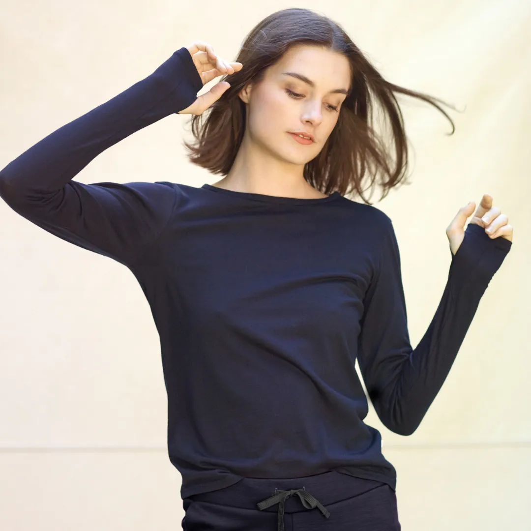 Womens Merino Long Sleeve,  Midnight