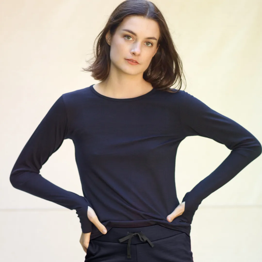 Womens Merino Long Sleeve,  Midnight